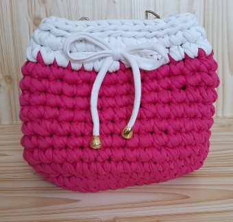 Bolsa saco crochê Rosa 