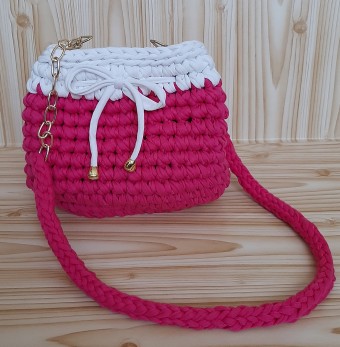 Bolsa saco crochê Rosa 